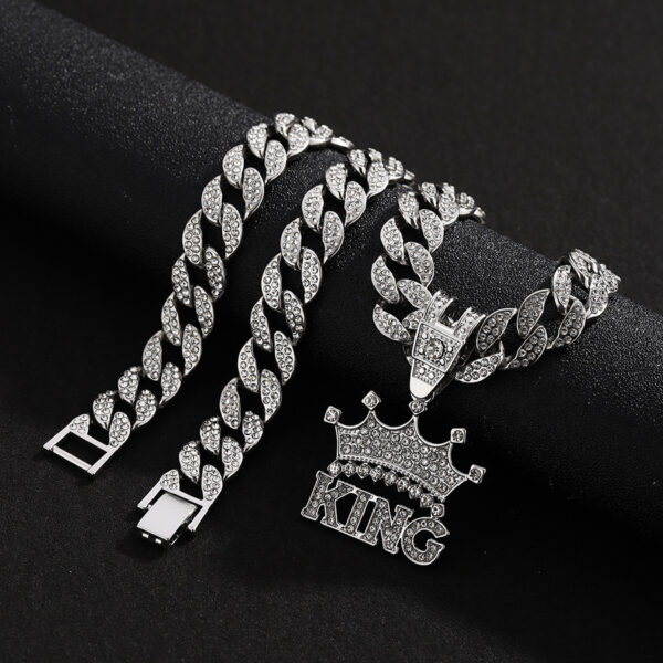 hip-hop full of diamonds KING letter crown pendant jewelry men's street fashion cool diamond pendant Cuban necklace - Image 3