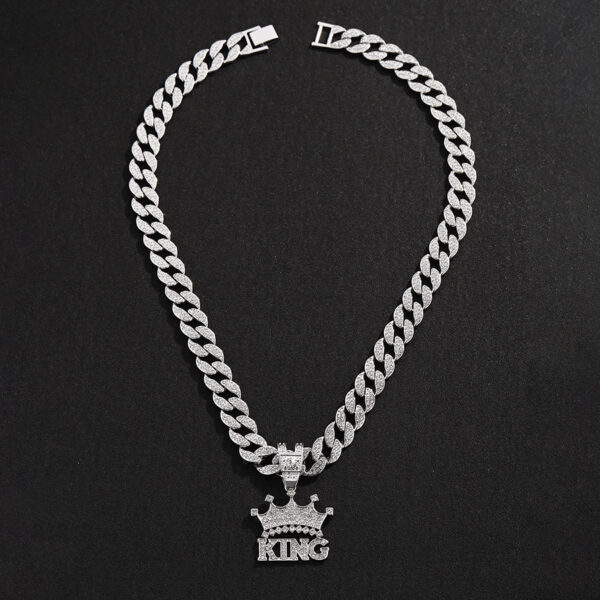 hip-hop full of diamonds KING letter crown pendant jewelry men's street fashion cool diamond pendant Cuban necklace - Image 4