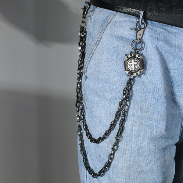 Personalized trendy brand multi-layered exaggerated spiked trouser chain retro cool metal punk rock hip-hop waist chain wallet chain for men - Image 4