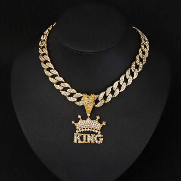 hip-hop full of diamonds KING letter crown pendant jewelry men's street fashion cool diamond pendant Cuban necklace