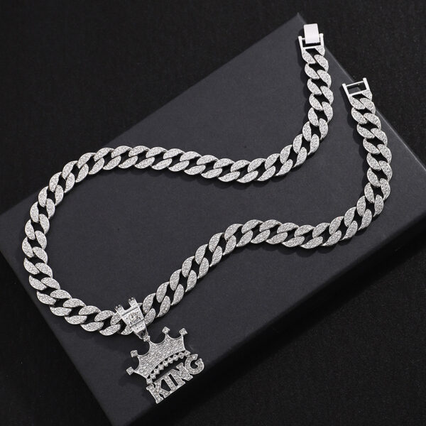 hip-hop full of diamonds KING letter crown pendant jewelry men's street fashion cool diamond pendant Cuban necklace - Image 2