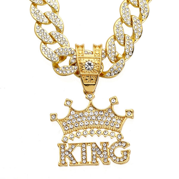 hip-hop full of diamonds KING letter crown pendant jewelry men's street fashion cool diamond pendant Cuban necklace - Image 5